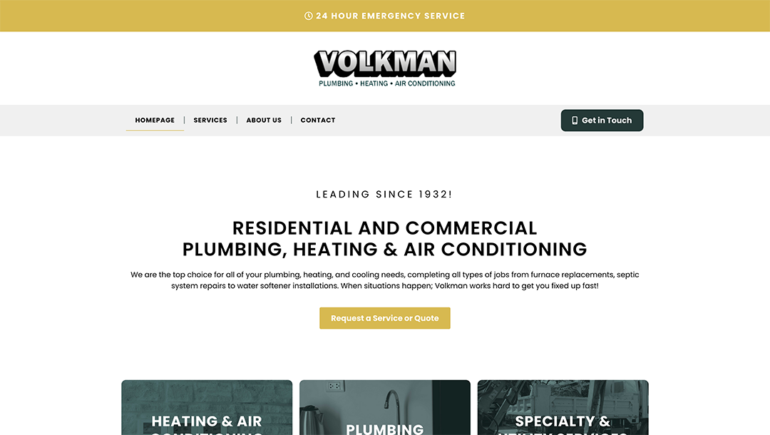 Volkman Plumbing website by Hollman Media