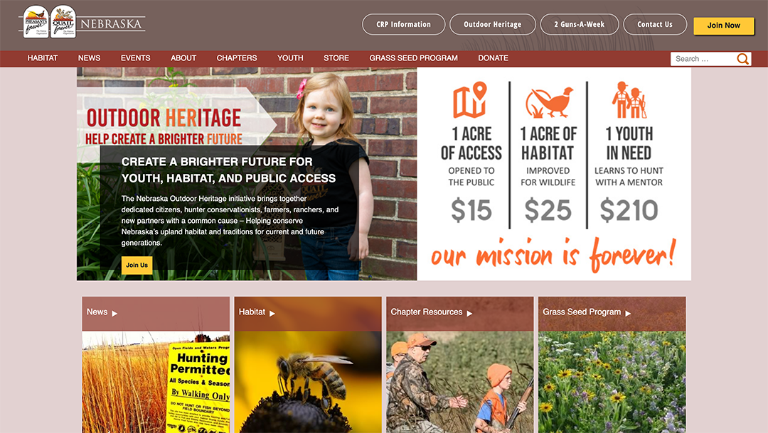 Pheasants Forever, Nebraska Chapter website by Hollman Media