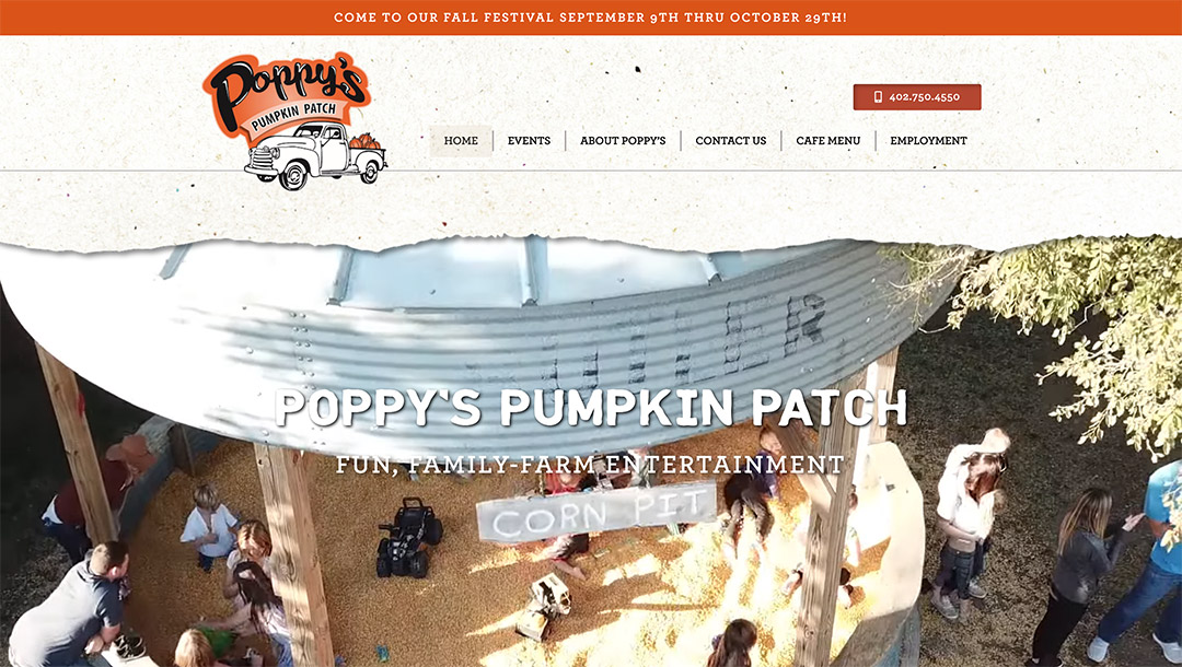 An image of the Poppy's Pumpkin Patch website designed by Hollman Media