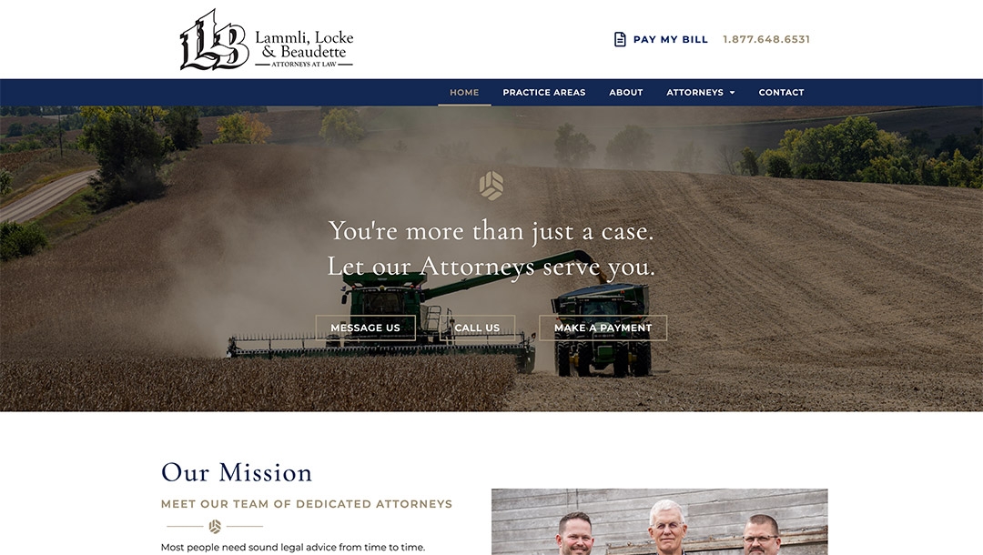 An image of the Lammli, Locke, & Beaudette website designed by Hollman Media
